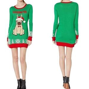 UNITED STATES SWEATER Bah Hum Pug Christmas Sweater Size Large Ugly Xmas Sweater